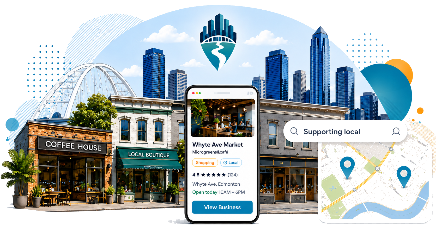 Illustration of Edmonton local businesses being discovered online